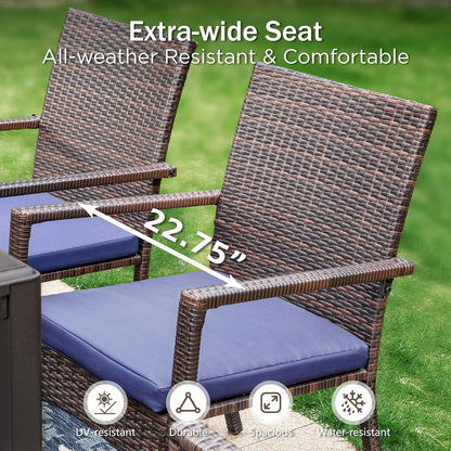 PHI VILLA 4 Pieces Patio Cushioned Rattan Chairs, Outdoor Modern PE Wicker Dining Armchair with Removable Cushions for Deck, Yard, Porch