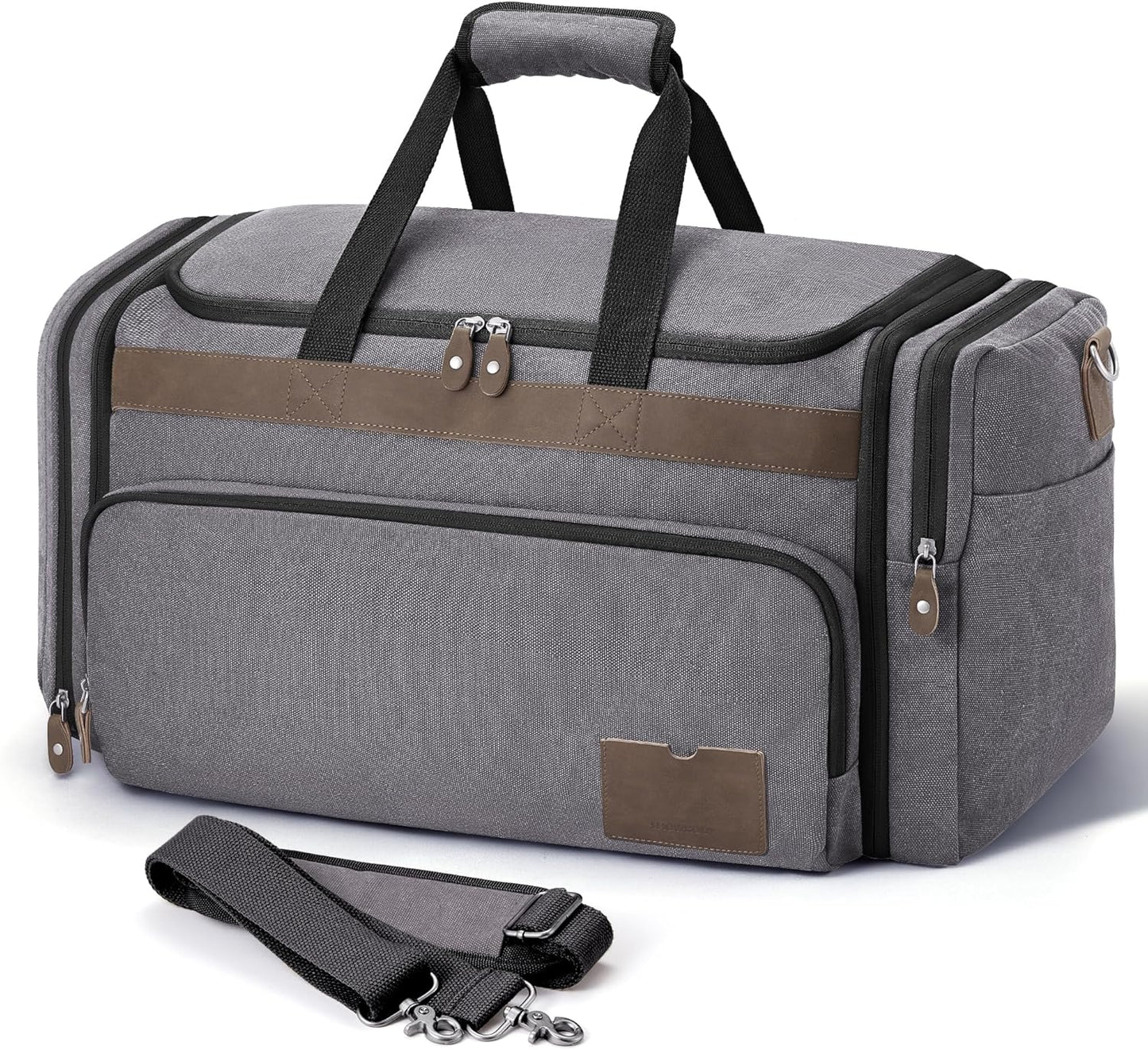 SHOWKOO Duffle Bag for Travel 60L Expandable Canvas Travel Bag Durable Vintage Weekender Overnight Carry On Bag for Men(Dark Gray)