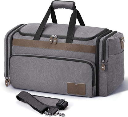 SHOWKOO Duffle Bag for Travel 60L Expandable Canvas Travel Bag Durable Vintage Weekender Overnight Carry On Bag for Men(Dark Gray)