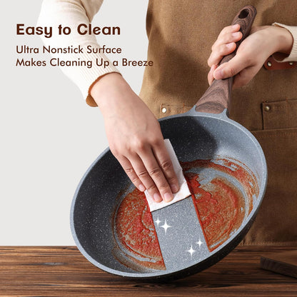 SENSARTE Nonstick Frying Pan Skillets, Swiss Granite Coating Omelette Pans, Healthy Cookware Chef's Pans, Free of Intentionally Added PFOA (8+10 Inch)