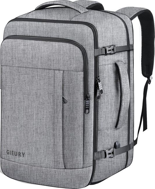 55L Carry On Backpack, Extra Large Travel Backpack for Men & Women, Expandable Big Capacity For Airplanes, Travel Gifts for Men Women, Fits 18.4 Inch Laptop, Luggage Suitcase Daypack Bag, Grey