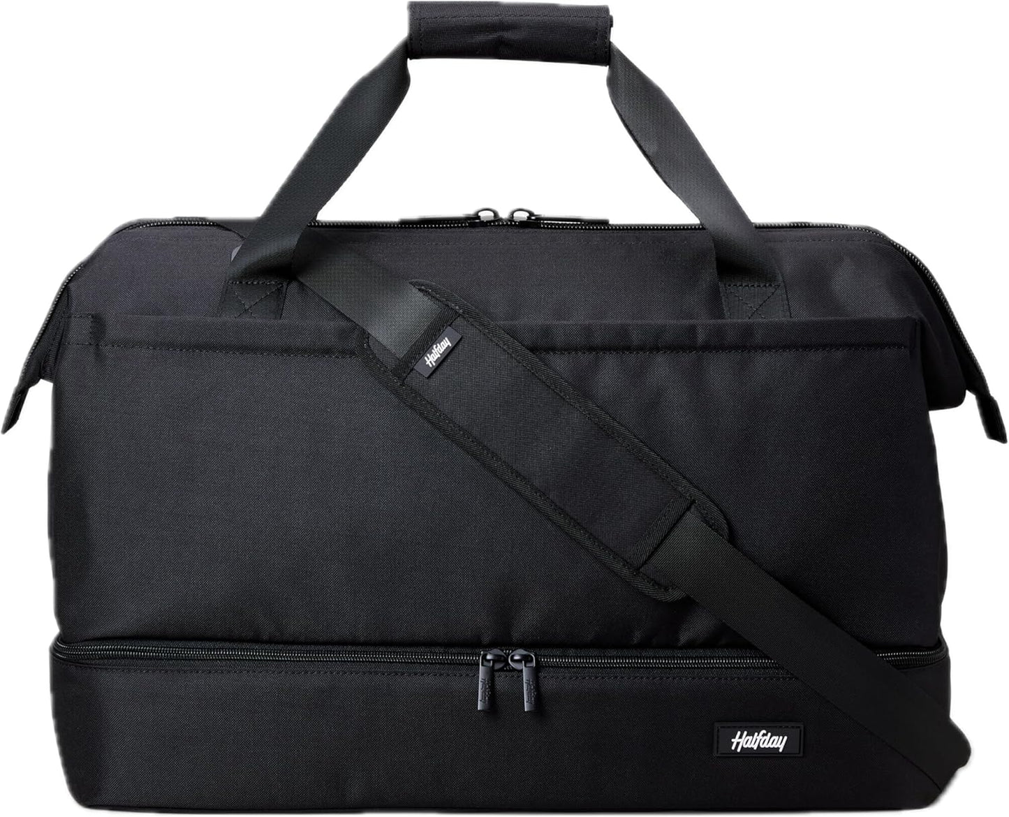 Halfday Double Decker Weekender Bag 40L | Designed for Easy Packing & Storage (Padded Strap, Zippered Bottom Compartment, Interior Mesh Pockets, Trolley Sleeve, Water-Resistant Fabric), Jet