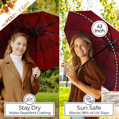 TUMELLA Strongest Windproof Travel Umbrella (Compact, Superior & Beautiful), Small Strong but Light Portable and Automatic Folding Rain Umbrella, Durable Premium Grip, Fits Car & Backpack