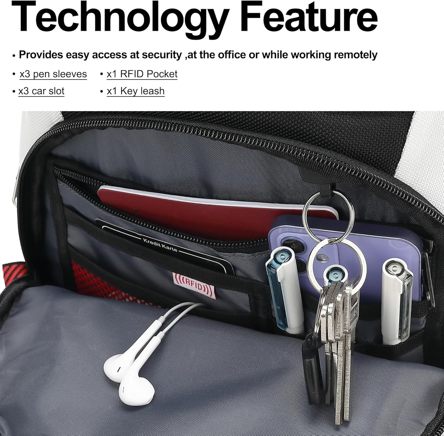 Boavan Laptop Backpack for men, 17.3 inch Laptop Bag with USB Port, Waterproof Travel Work Backpack Purse, Anti-Theft Teacher Nurse Doctor Casual Bookbags Office Business backpack，White