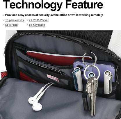 Boavan Laptop Backpack for men, 17.3 inch Laptop Bag with USB Port, Waterproof Travel Work Backpack Purse, Anti-Theft Teacher Nurse Doctor Casual Bookbags Office Business backpack，White