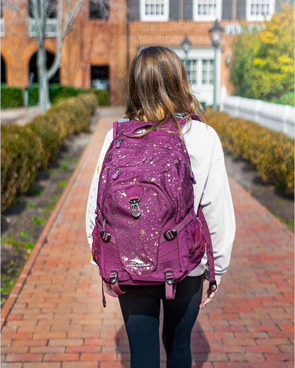 High Sierra Loop Backpack, Travel, or Work Bookbag with tablet sleeve, One Size, Copper Splatter/Maroon