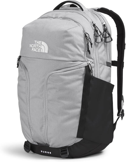 THE NORTH FACE Surge Commuter Laptop Backpack | Daypack with Water Repellent Finish, 16" Laptop Sleeve, Reflective Details, Meld Grey Dark Heather/TNF Black-NPF, One Size