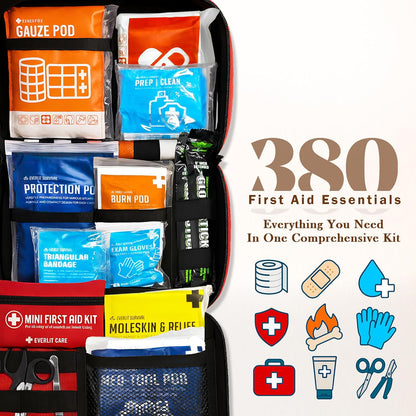 380 Pcs First Aid Kit All-Purpose Medical Essential Kit for Cuts, Scrapes, Burns, Emergency Preparedness | for Home, Office, Car, Travel, Camping, Outdoor (Black)