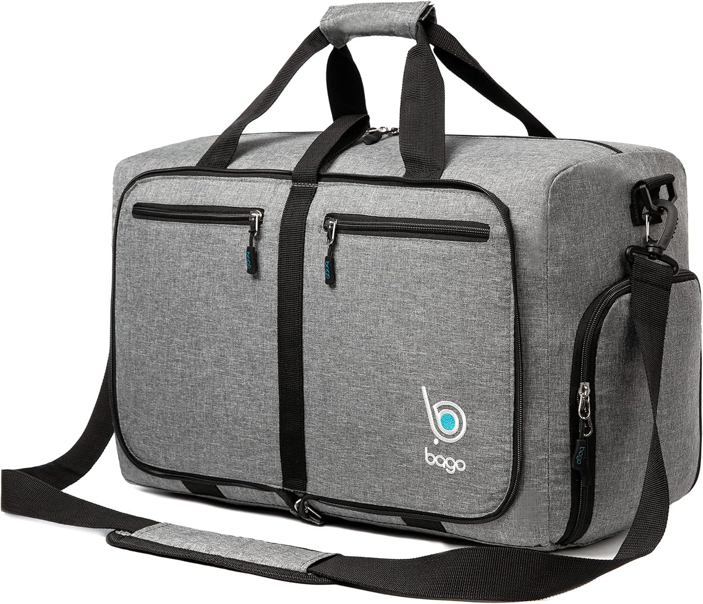 Bago Foldable Duffel Bags for Traveling Women & Men - 40L Sports Packable Duffle Bag for Travel with Shoe Compartment - Water Repellant, Heavy Duty, Lightweight Folding & Collapsible (SnowGray)