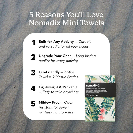 Nomadix Mini Towel - Perfect for Beach, Pool, Travel, Camping, Yoga - Made with Recycled Materials - Super Absorbent - Sand Resistant - Palms Pink - 16x40