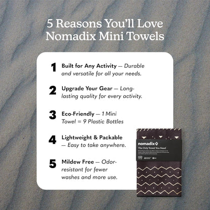 Nomadix Mini Towel - Perfect for Beach, Pool, Travel, Camping, Yoga - Made with Recycled Materials - Super Absorbent - Sand Resistant - Mud Cloth - 16x40
