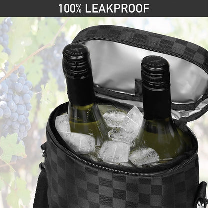 opux Wine Bag 2 Bottle Wine Tote Carrier, Insulated Wine Cooler Bag for Travel Picnic, Leakproof Portable Bottle Padded Case, Wine Gifts For Women Men Wine Lovers Christmas, Black