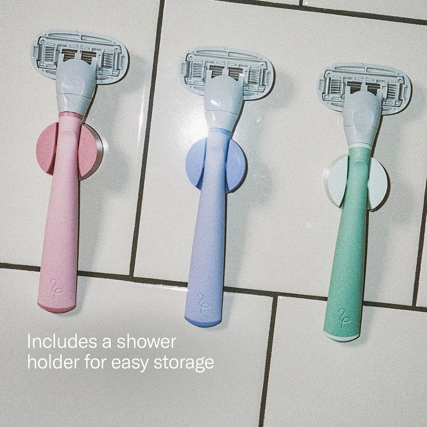 FLAMINGO 5-Blade Razors for Women - 1 Razor Handle + 1oz Foaming Shave Gel + 1 Shower Holder - Sage (Pack of 2)