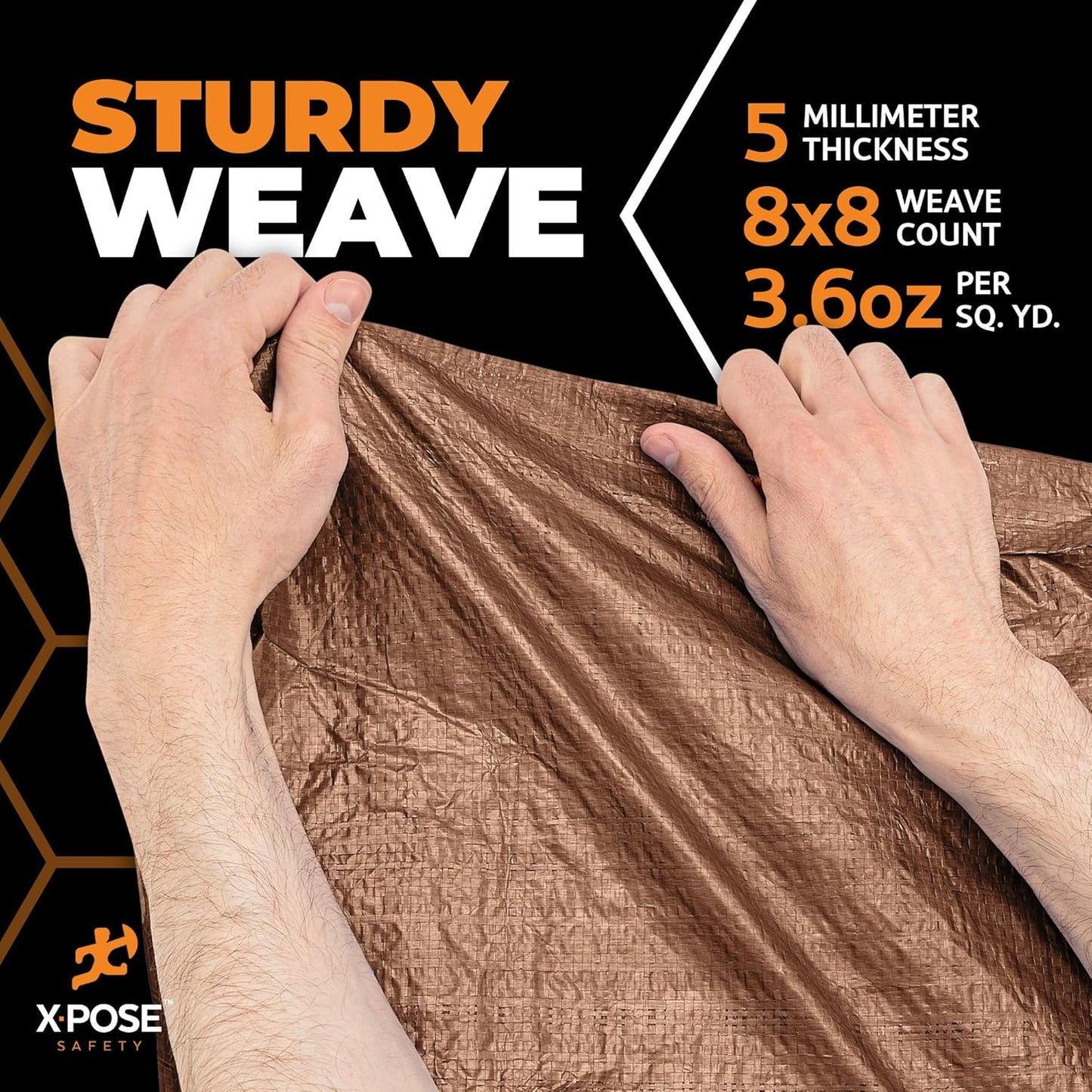 Multipurpose Protective Cover Brown Poly Tarp 30' x 40' - Durable, Water Resistant, Weather Resistant - 5 Mil Thick Polyethylene - by Xpose Safety