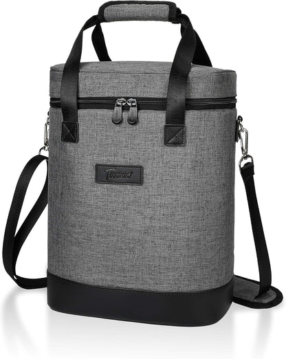 Tirrinia 6 Bottle Wine Cooler Bag - Insulated Padded Portable Versatile Wine Gift Carrier Tote Bag for Travel, BYOB Restaurant, Wine Tasting, Party, Pecfect Gift for Wine Lover, Grey