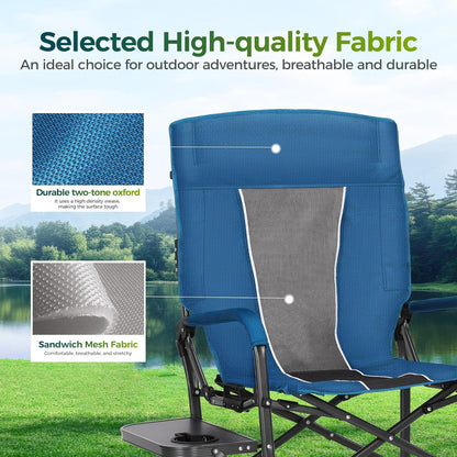 ALPHA CAMP Oversized Folding Camping Chairs High Backrest Reclining Director Heavy Duty Lawn Chairs for Adults Support 300 LBS Fishing Chairs with Large Side Table Cup Holders for Outdoor Fishing
