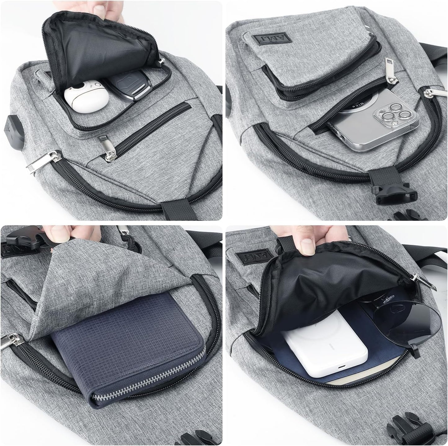 AMJ Crossbody Sling Bag Men Women, Casual Shoulder Backpack, Chest Daypack Satchel for Hiking Travel