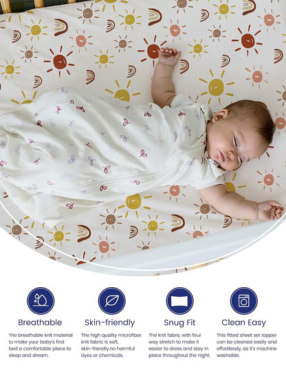 TotAha Baby Crib Sheets Boho Rainbow for Boys Girls, Hypoallergenic Crib Mattress Fitted Sheet Neutral, Ultra Soft Crib Sheets 28x52x9 Extra Deep Pocket, 2 Pack