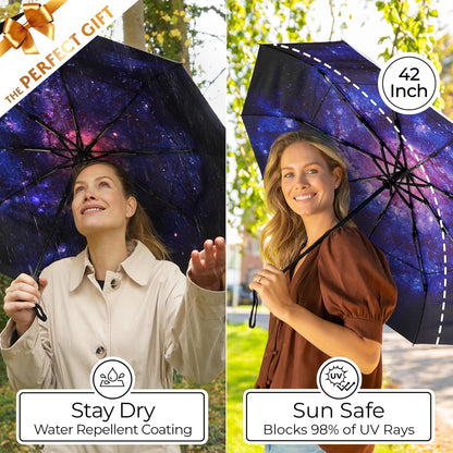 TUMELLA Strongest Windproof Travel Umbrella (Compact, Superior & Beautiful), Small Strong but Light Portable and Automatic Folding Rain Umbrella, Durable Premium Grip, Fits Car & Backpack