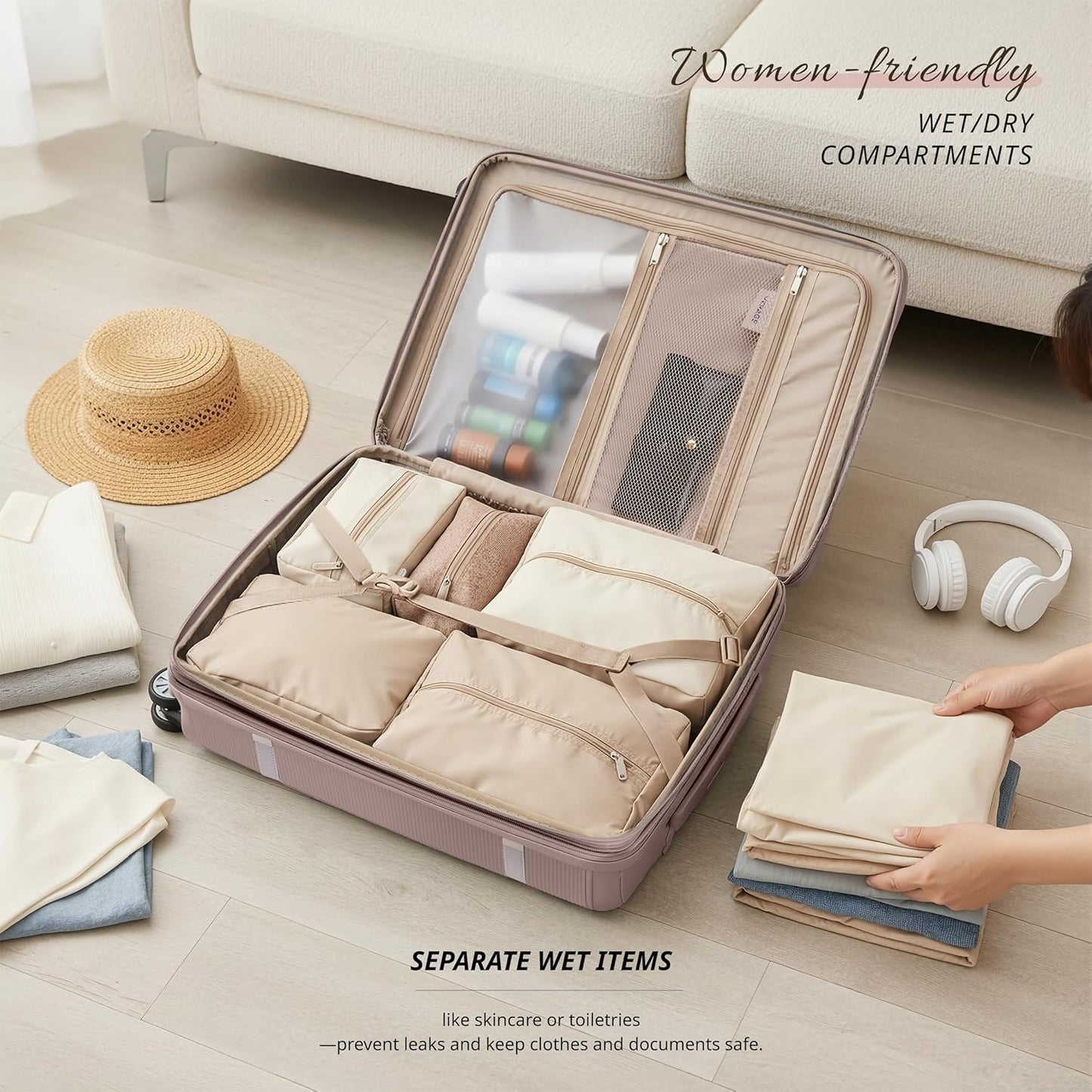 Verage Florence Hardside Carry-On Luggage with Spinner Wheels, Lightweight Expandable Suitcase with TSA Lock, Artist-Inspired Stylish Travel Luggage for Women, 20-Inch, Rose Blush