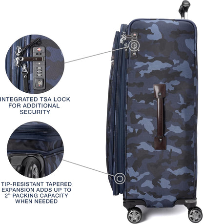 Travelpro Platinum Elite Softside Expandable Checked Luggage, 8 Wheel Spinner Large Suitcase, TSA Lock, Men and Women, Navy Camouflage, Checked Large 29-Inch