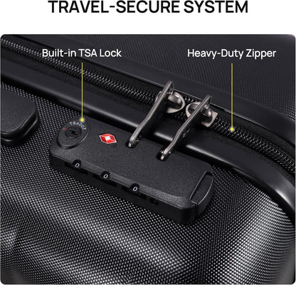 NINETYGO Carry On Luggage 22x14x9 Airline Approved, Small Suitcase with Smooth Double Spinner Wheels, Hard Shell PC Luggage Carry-On, Lightweight Travel Luggage, TSA Approved (Black, B1)
