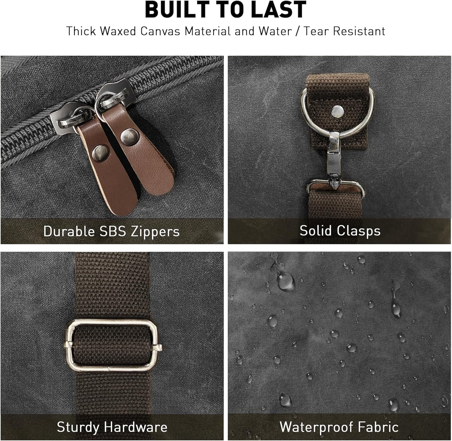 Wildroad 50L Travel Duffel Bag, Expandable Waxed Canvas Genuine Leather Duffle Bag Upgraded Overnight Weekender Bag Carry on Bag (Vintage Black, Large-50L)