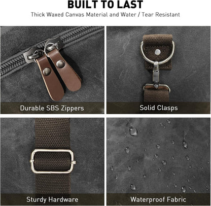 Wildroad 50L Travel Duffel Bag, Expandable Waxed Canvas Genuine Leather Duffle Bag Upgraded Overnight Weekender Bag Carry on Bag (Vintage Black, Large-50L)