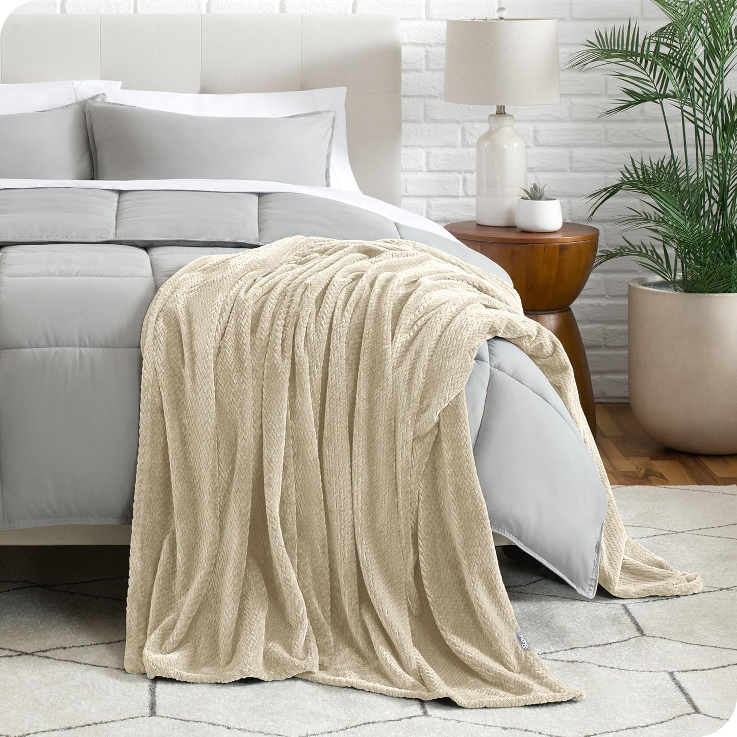 Bare Home Textured Fleece Blanket - King Size - Ultra-Soft Lightweight for Bed, Sofa, and Couch - Luxury Microplush - Cozy Warm Blanket (King, Chevron Oyster)