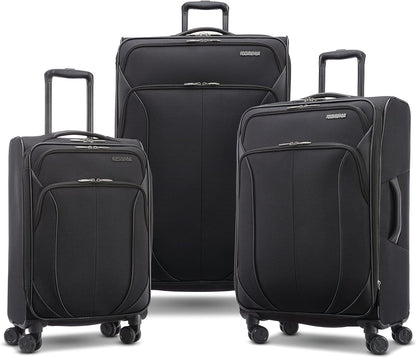 American Tourister 4 KIX 2.0 Softside Expandable Luggage with Spinners, Black, 3PC (CO/MED/LG)