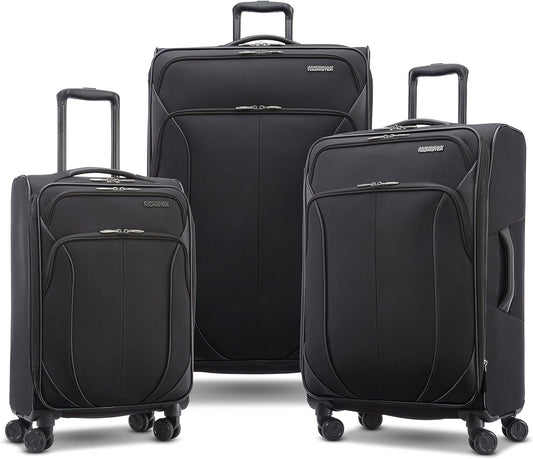 American Tourister 4 KIX 2.0 Softside Expandable Luggage with Spinners, Black, 3PC (CO/MED/LG)