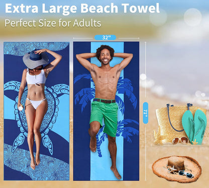 6 Pack Lightweight Thin Beach Towel Oversized 71"x32" Big Extra Large Microfiber Sand Free Towels for Adult Quick Dry Travel Camping Beach Accessories Gift Turtles Tie Dye Coconut Tree Mandala Stripe