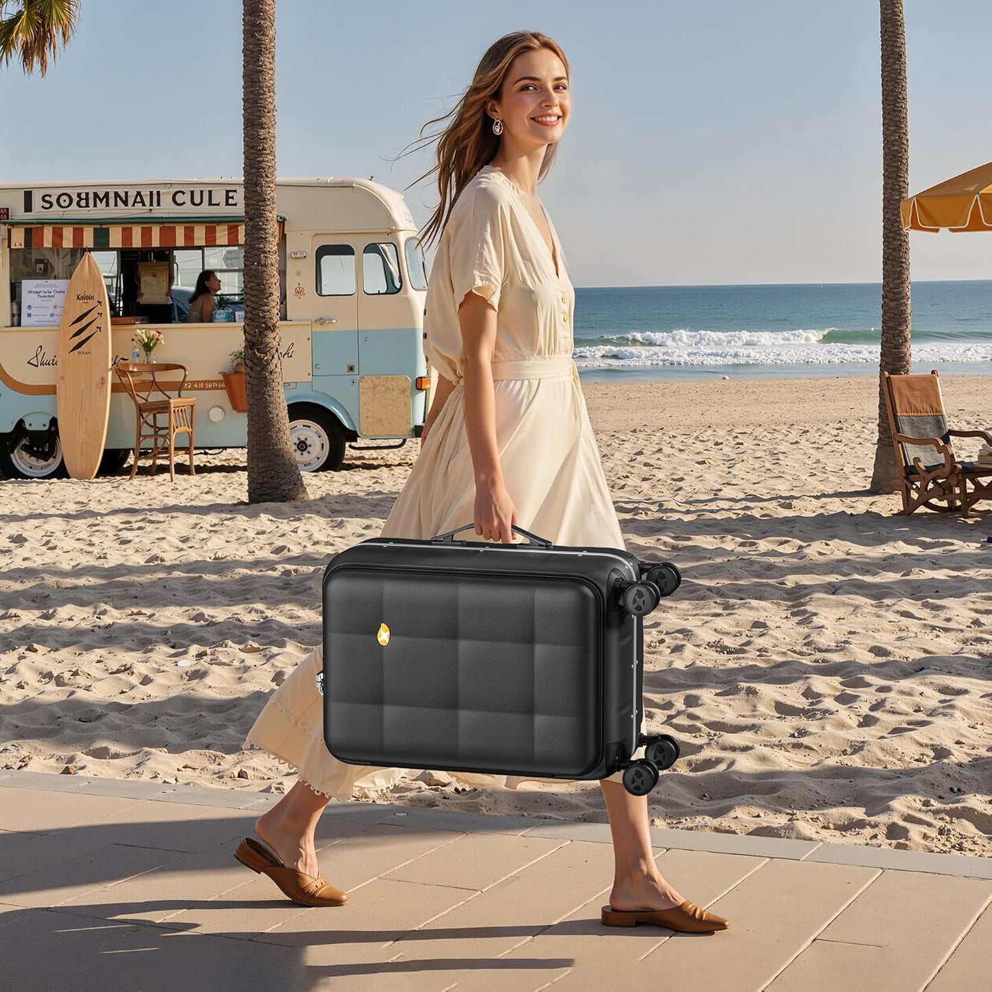 MGB 20 Inch Top Open Carry On Luggage 22x14x9 Airline Approved, Hard Shell Carry On Suitcase with Spinner Wheels, Travel Small Luggage Built-in TSA Lock for Women Men Gifts (Charcoal Grey)