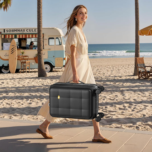 MGB 20 Inch Top Open Carry On Luggage 22x14x9 Airline Approved, Hard Shell Carry On Suitcase with Spinner Wheels, Travel Small Luggage Built-in TSA Lock for Women Men Gifts (Charcoal Grey)