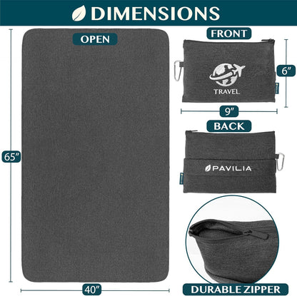 PAVILIA Travel Blanket Airplane Compact with Bag, Small Travel Pillow Blanket for Long Flights, Lightweight Plane Blanket with Luggage Strap, Camping Blanket for Traveler Essentials, Black, 65x40