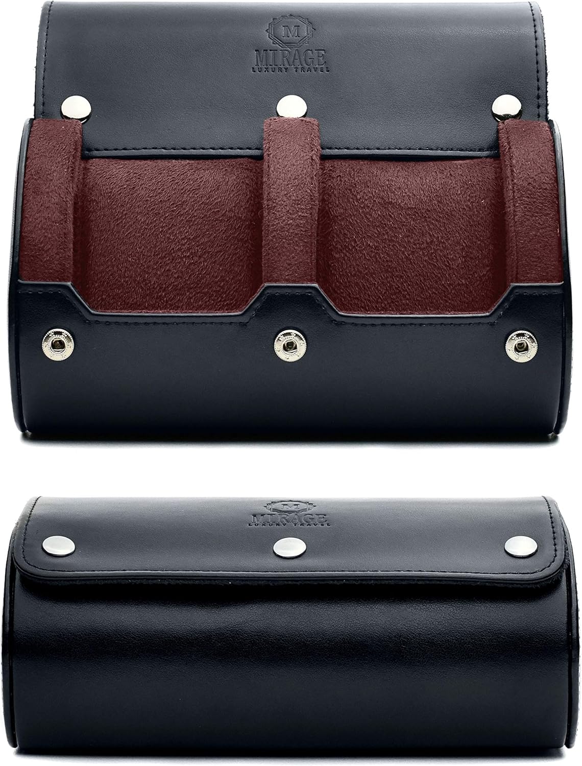 2 Watch Case for Men - Watch Roll Travel Case - Jade Black Motif Vegan Leather