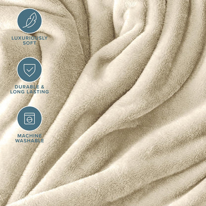 Bare Home Fleece Blanket - Throw/Travel - Ultra-Soft Lightweight for Bed, Sofa, and Couch - Luxury Microplush - Cozy Warm Blanket (Throw/Travel, Oyster)