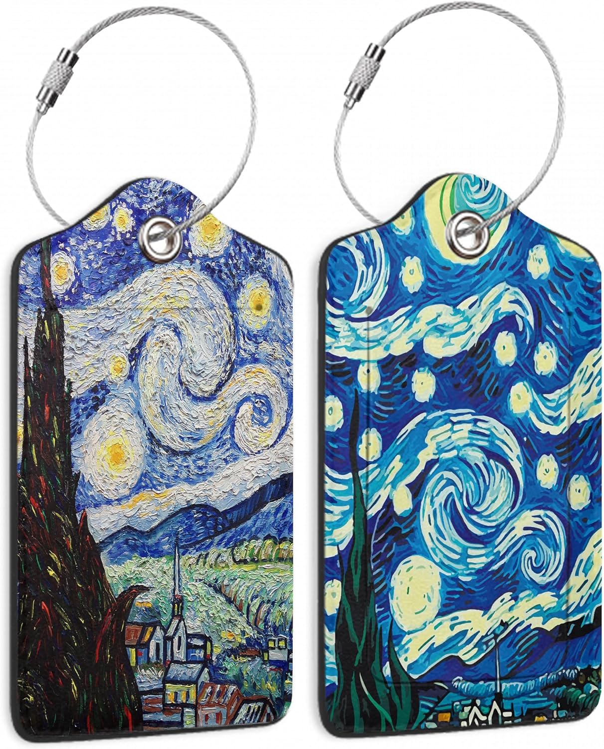 Set of 2 Starry Night Luggage Tags for Suitcases, Leather Suitcase Tag Name Identifiers Labels for Travel Bag Baggage Backpack