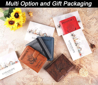 Airtag Passport Holder Cover Wallet Travel Essentials Leather RFID Blocking Case Vacation Luggage Must Haves Travel Accessories for Men Women (117#Black)