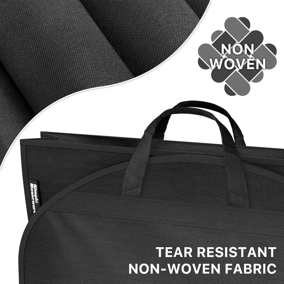 Simple Houseware 43-Inch Travel Garment Bag with Pockets, Non-Woven | Lightweight, Black, 3 Pack