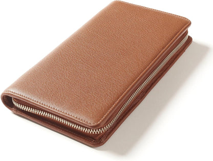 Leatherology Cognac Travel Zip Organizer Wallet, Passport Holder, RFID Available, Full Grain Leather