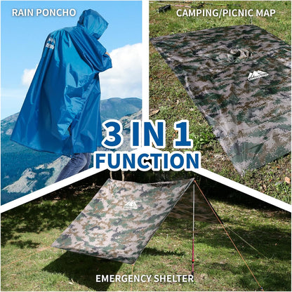 longsinger Hooded Rain Poncho for Adult with Pocket Waterproof Lightweight Unisex Raincoat for Hiking Camping Emergency