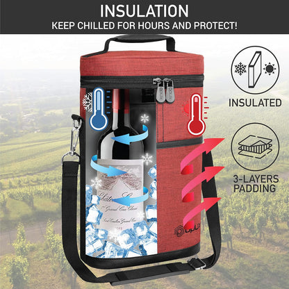 opux 2 Bottle Wine Carrier Tote, Insulated Leakproof Wine Cooler Bag, Wine Travel Bag for Picnic BYOB Beach, Portable Wine Bottle Carrying Case, Gift for Wine Lover Women Men Christmas, Red