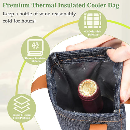 Tirrinia Single Wine Carrier Tote, Insulated Wine Cooler Bag for Travel, Picnic, & Wine Gifts – Thermal Padded Wine Bottle Holder Tote for Men & Women, Wine Gift for Wine Lovers,Dark Blue