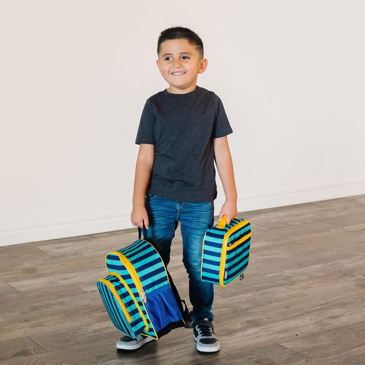 Wildkin 12-inch Kids Backpack – Padded, Adjustable, Ideal for Daycare & Travel - Blue Stripes