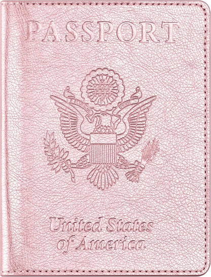 Passport and Vaccine Card Holder Combo, Passport Cover with Vaccine Card Slot, Wallet, Passport Case Holder for Women and Men（AE-Rose gold