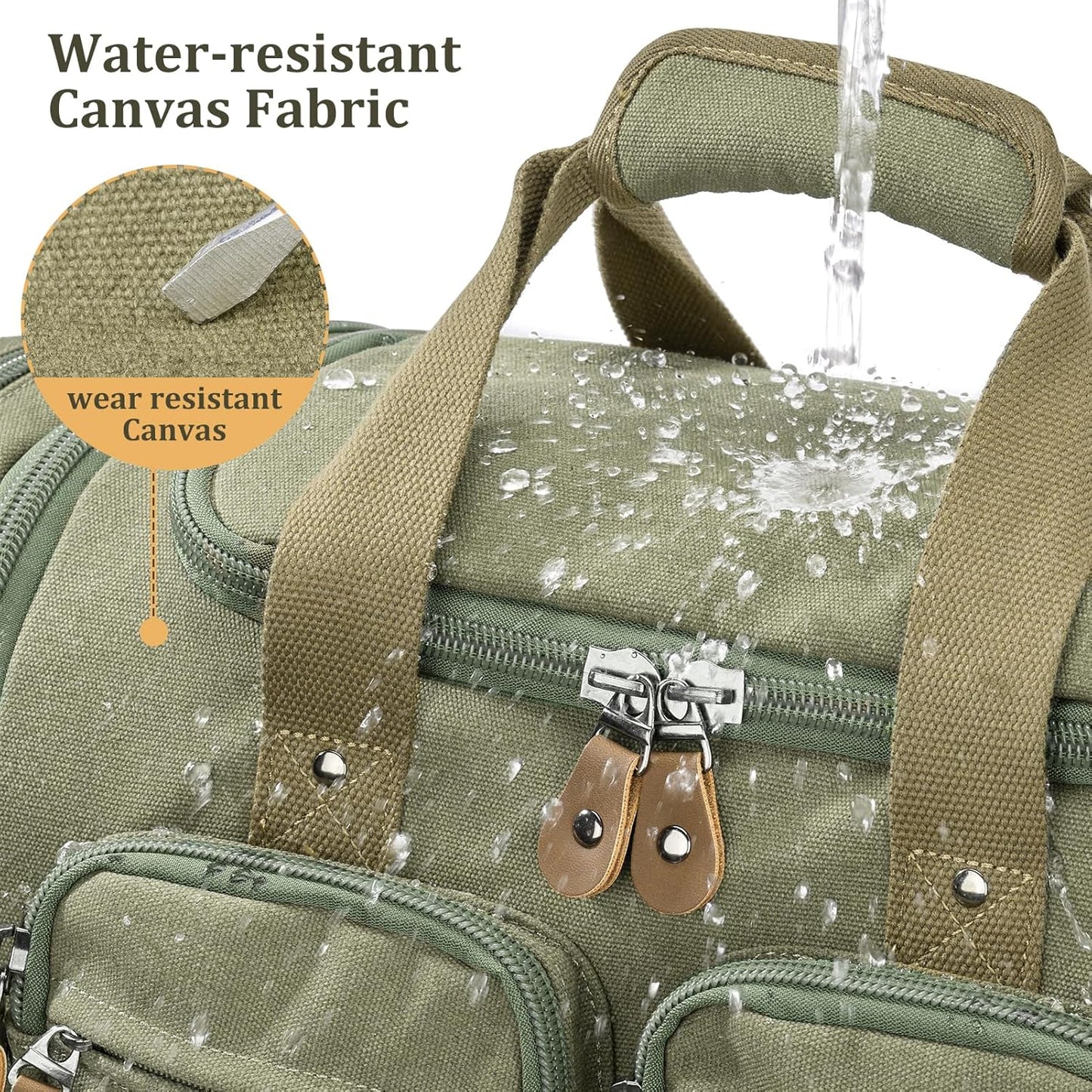 Gonex Canvas Duffle Bag for Travel, Expandable Water Resistant 50L Carry on Duffel Overnight Weekender Gym Bag with Wet Dry Separation Pocket & Suitcase Handle Sleeve, Army Green