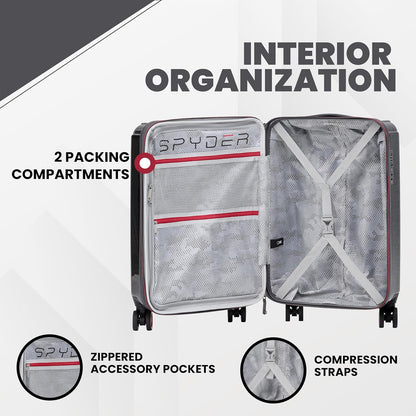 Spyder Traverse 25 Inch Medium Expandable Hardside Upright Suitcase with 360° Spinner Wheels, TSA Approved Lock, Silver