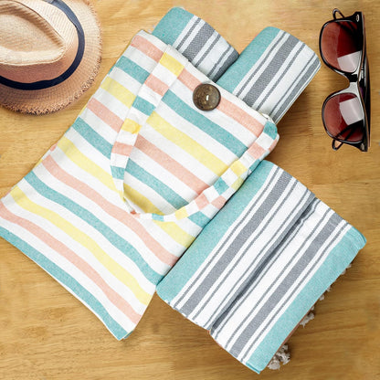 HILLFAIR Cotton Turkish Beach Towels, Quick Dry Lightweight Sand Free Peshtemal Towel for Bath Swim Yoga Pool Travel, Beach Accessories, Oversized Cotton Turkish Towel (39 x 72 inch- 4 Pack Aqua Grey)