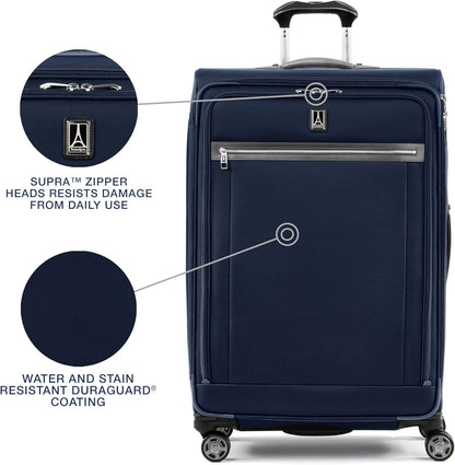 Travelpro Platinum Elite Softside Expandable Checked Luggage, 8 Wheel Spinner Large Suitcase, TSA Lock, Men and Women, Dark Blue, Checked Large 29-Inch